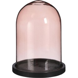 Mica Decorations stolp - roze glas - houten zwart plateau - D17 x H23 cm - Decoratieve stolpen