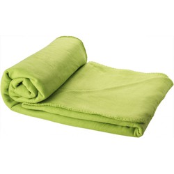 5x Fleecedekens lime groen met tasje 150 cm - Plaids