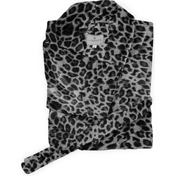 LINNICK Flanel Fleece Badjas Leopard - zwart/wit - S