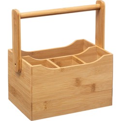 5Five Keuken gerei rekje/aanrecht spullen organizer - 20 x 14 x 24 cm - bamboe hout - met hengsel - Keukengerei