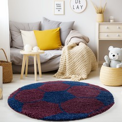 Tapijtenloods Fun Voetbal Kinderkamer Rond Vloerkleed Hoogpolig Blauw Paars- 120 CM ROND