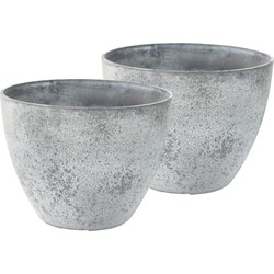 Set van 3x stuks bloempotten/plantenpotten van gerecycled kunststof betongrijs D22 en H17 cm - Plantenpotten