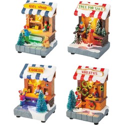 Set van 4x stuks Kerstdorp kersthuisjes met verlichting 11 cm - Kerstdorpen