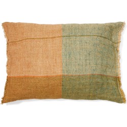 Kave Home - Groen en oranje geblokte kussenhoes Sanna van 100% linnen 30 x 50 cm