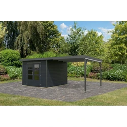 Karibu tuinhuis Pluto C met overkapping zwart-antraciet, 571 x 271 cm