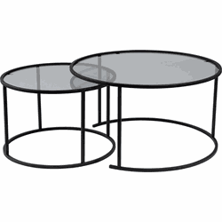 Set van 2 ronde, inschuifbare salontafels met glazen blad D80 cm  AURUM