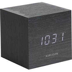 Wekker Mini Cube - Zwart fineer, Wit LED - 8x8x8cm