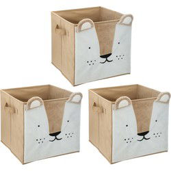 Atmosphera Opbergmand/kastmand leeuw - 3x - voor kinderen - karton/kunststof - bruin - 30 x 30 cm - Opbergmanden