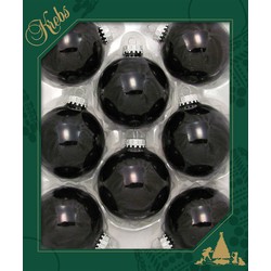 8x stuks glazen kerstballen 7 cm ebony zwart glans - Kerstbal