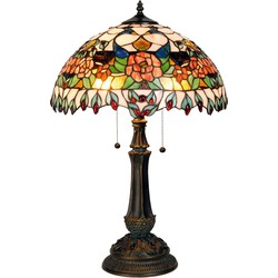 LumiLamp Tiffany Tafellamp  Ø 41x67 cm  Rood Groen Glas Halfrond Roos Tiffany Bureaulamp