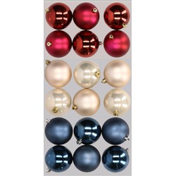 18x stuks kunststof kerstballen mix van donkerblauw, champagne en donkerrood 8 cm - Kerstbal