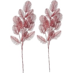 2x stuks glitter varenstak rood 64 cm decoratie varen kunstbloemen/kunsttakken - Kunstbloemen