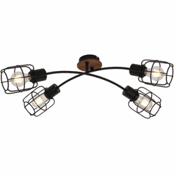 Plafondlamp 2-lichts met twee gebogen en gekruiste metalen staven | E27 | Zwart | Plafondspots