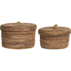 Tijl opbergmanden met deksel bruin - set van 2