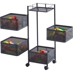 Furnilux Keukenrek met 4 Manden - Functioneel en Stijlvol Zwart Metaal - 28 x 28 x 77 cm