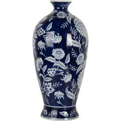 Clayre & Eef Vaas Ø 21x42 cm Blauw Wit Keramiek Bloemen