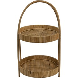 Clayre & Eef Etagère 2 laags  Ø 30x54 cm Bruin Rotan Rond Fruitschaal etagère