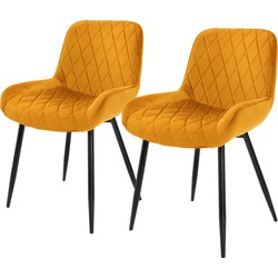 Eetkamerstoelen met rugleuning & armleuningen set van 2 mosterd fluwelen bekleding diamond quilting met metalen poten ML design