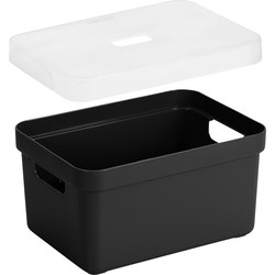 Opbergboxen/opbergmanden zwart van 13 liter kunststof met transparante deksel - Opbergbox