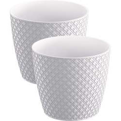 2x stuks orient stijl plantenpot/bloempot kunststof dia 16 cm en hoogte 14 cm parel wit - Plantenpotten