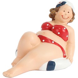 Home decoratie beeldje dikke dame liggend - rood badpak - 10 cm - Beeldjes