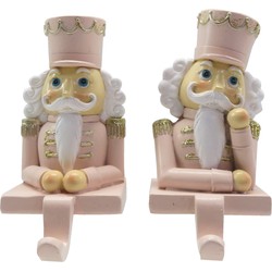 Clayre & Eef Haak Kerstsok Set van 2 Notenkraker 12 cm Roze Wit Kunststof Kerstdecoratie