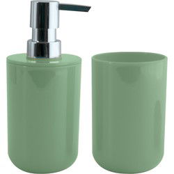 MSV Zeeppompje en drink/tandenborstel beker - badkamer set Porto - kunststof - groen - Badkameraccessoireset