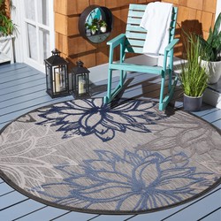 Tapijtenloods Binnen en Buiten Rond Vloerkleed Floral Outdoor Laagpolig Tapijt Grijs- 200 CM ROND