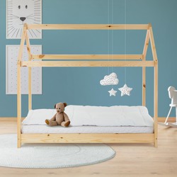 Kinderbed met dak en lattenbodem 70x140 cm Grenenhout naturel ML-Design