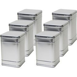 Vierkant opbergblik/bewaarblik - 6x - zilver - 16 x 25 cm - Voorraadblikken - Voorraadblikken