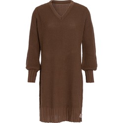 Knit Factory Robin Dames Jurk - Gebreide Trui Jurk - V-hals - Tobacco - 40/42 - Knielengte
