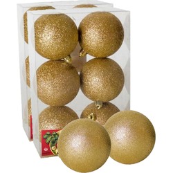 12x stuks kerstballen goud glitters kunststof 8 cm - Kerstbal