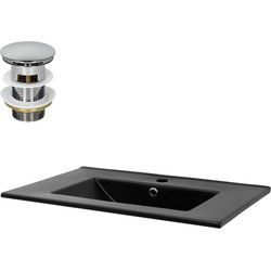 Wastafel incl. afvoer met overloop 71x16,5x46,5 cm Zwart mat keramiek ML-Design