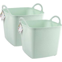 Plasticforte Kuip/emmer/wasmand - 2x - flexibel - lichtgroen - 27 liter - vierkant - kunststof - Wasmanden
