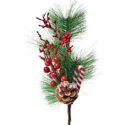 Clayre & Eef Decoratie Tak 39 cm Rood Groen Kunststof Zuurstok Kerst Kerstdecoratie