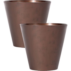 Set van 3x stuks kunststof bloempotten/plantenpotten 40 cm cortenstaal look/brons - Plantenpotten