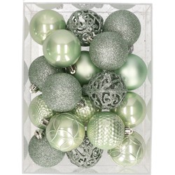 37x stuks kunststof kerstballen eucalyptus groen 6 cm - Kerstbal