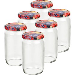 Set van 6 stuks glazen weckpotten/inmaakpotten met schroefdop 720 ml - Weckpotten