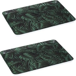 2x stuks dienbladen/serveerbladen rechthoekig Jungle 30 x 22 cm donker groen - Dienbladen