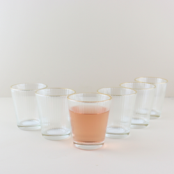 OTIX Waterglazen - Limonadeglazen - Set van 6 - Stapelbaar - 350 ml - Met gouden rand - Reliëf - Ribbel - Transparant - Glas