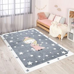 Playful Pals Kids Kinderkamer Grijs vloerkleed - Prinses - 190 X 280 CM