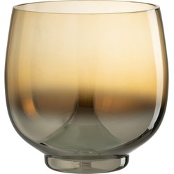 J-line - Windlicht Rond Glas Smoke Geel/zilver Large - 17x17x18cm