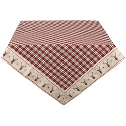 Clayre & Eef Tafelkleed  150x250 cm Rood Beige Katoen Rechthoek Ruit Hert Tafellaken