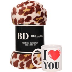 Valentijn cadeau set - Fleece plaid/deken panter print met I love you mok - Plaids