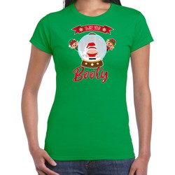 Bellatio Decorations fout kersttrui t-shirt dames - Kerstman sneeuwbol - groen - Shake Your Booty 2XL - kerst t-shirts
