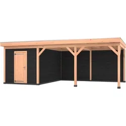 Douglas overkapping 750 x 400, met zwarte schuur en achterwand, Westwood Comfort