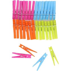Wasknijpers - 64x stuks - gekleurde knijpers / wasspelden - Kunstof - Knijpers