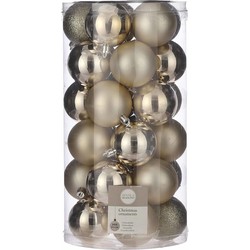 60x Kunststof kerstballen licht champagne 6 cm - Kerstbal