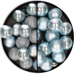 30x stuks kunststof kerstballen lichtblauw 3 en 4 cm - Kerstbal
