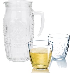 Bormioli Rocco schenkkan/waterkan van glas 1,8 liter met 6x waterglazen van 250 ml - Waterkannen